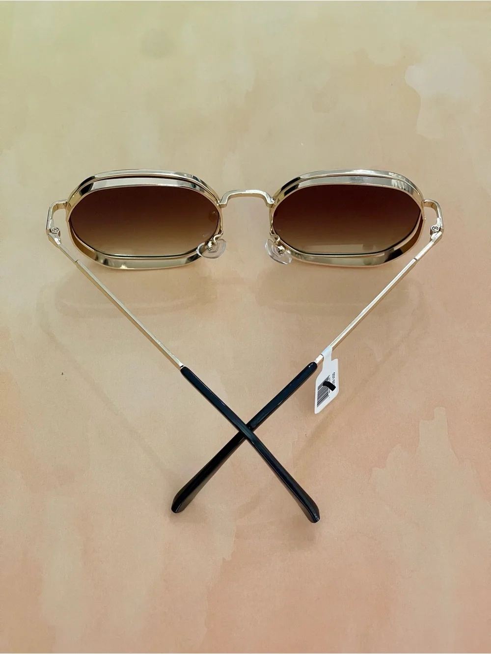 Free People Gold Doble Frame Brown Lens Square-Rounded Sunglasses - Picture 9 of 13